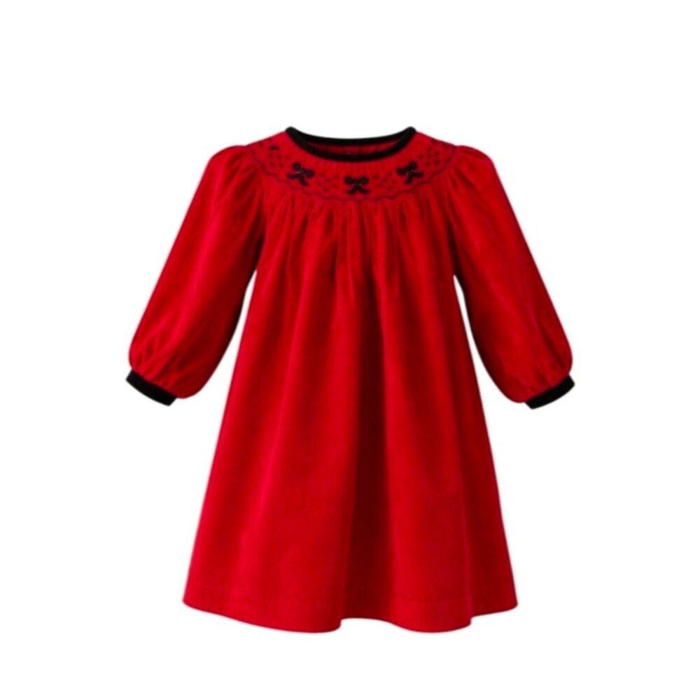 Royal Child Girls Bishop Smocked Red Long Sleeve Holiday Dress Corduroy Size 4T
